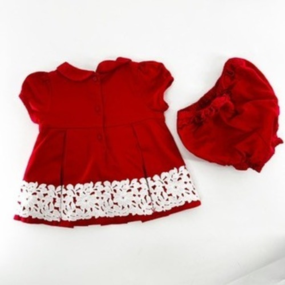 Janie and Jack Red Lace Trim Dress and Bloomers Set Baby Girl 12 18 Months - Picture 3 of 5